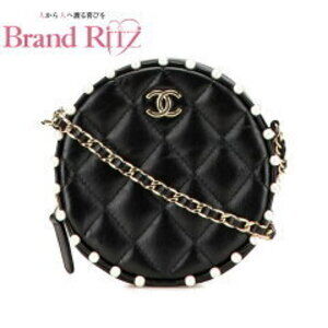 Chanel Matelasse Coco Mark Chain Shoulder Bag Black Lambskin Faux Pearls